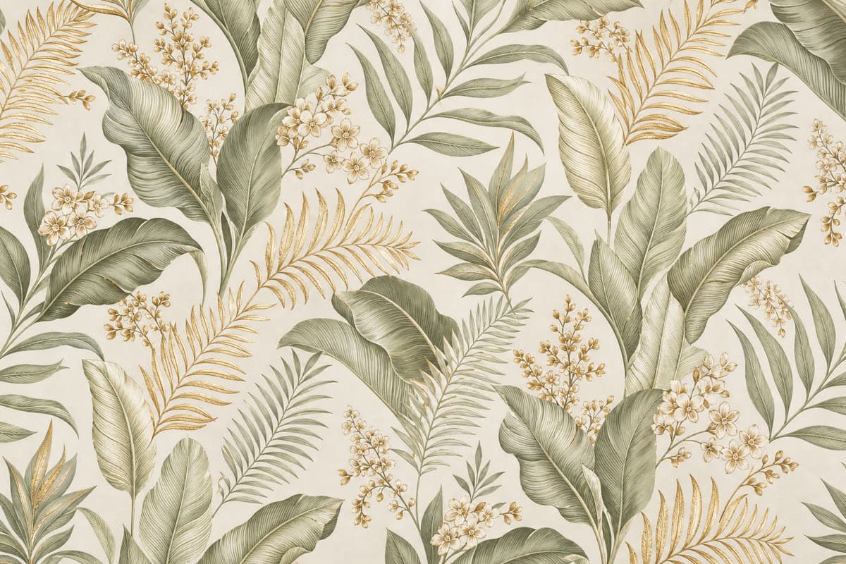 Elegant botanical leaf and floral wallpaper pattern