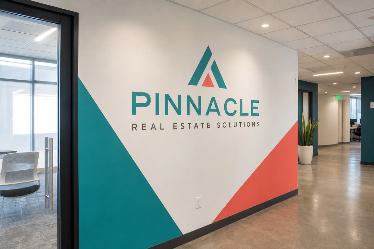 Vinyl signage and surface graphics applied to a commercial wall