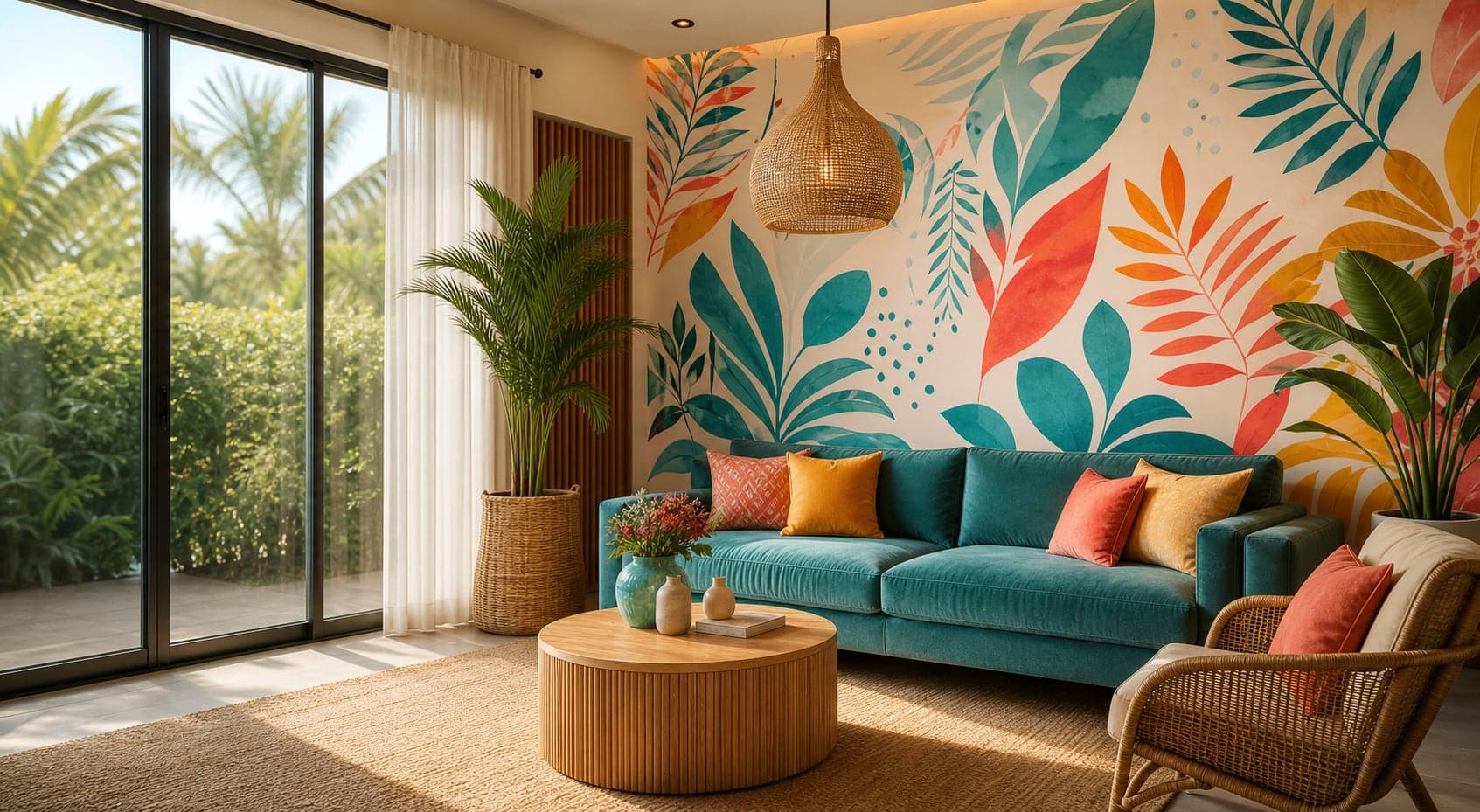 Tropical custom wallpaper in a premium lounge